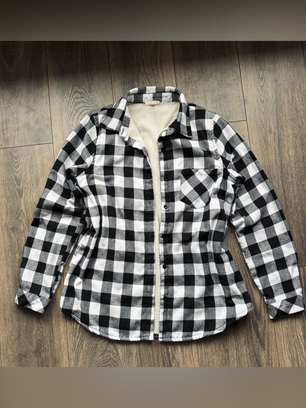 e.Luna Sherpa Lined Plaid Flannel Shirt Jacket (Shacket) Size S